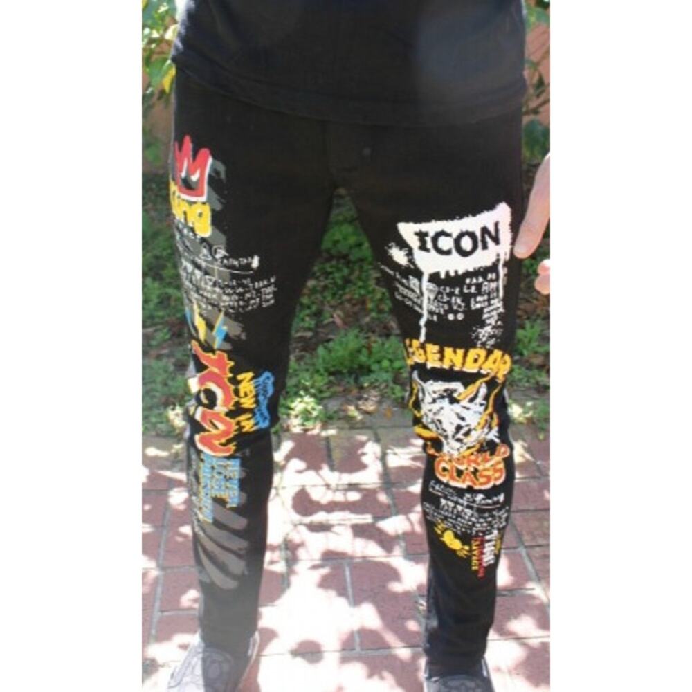 Copper Rivet Graffiti Black Jeans Size 30 x 30 Art To Wear Grunge Street Wear - Picture 7 of 11